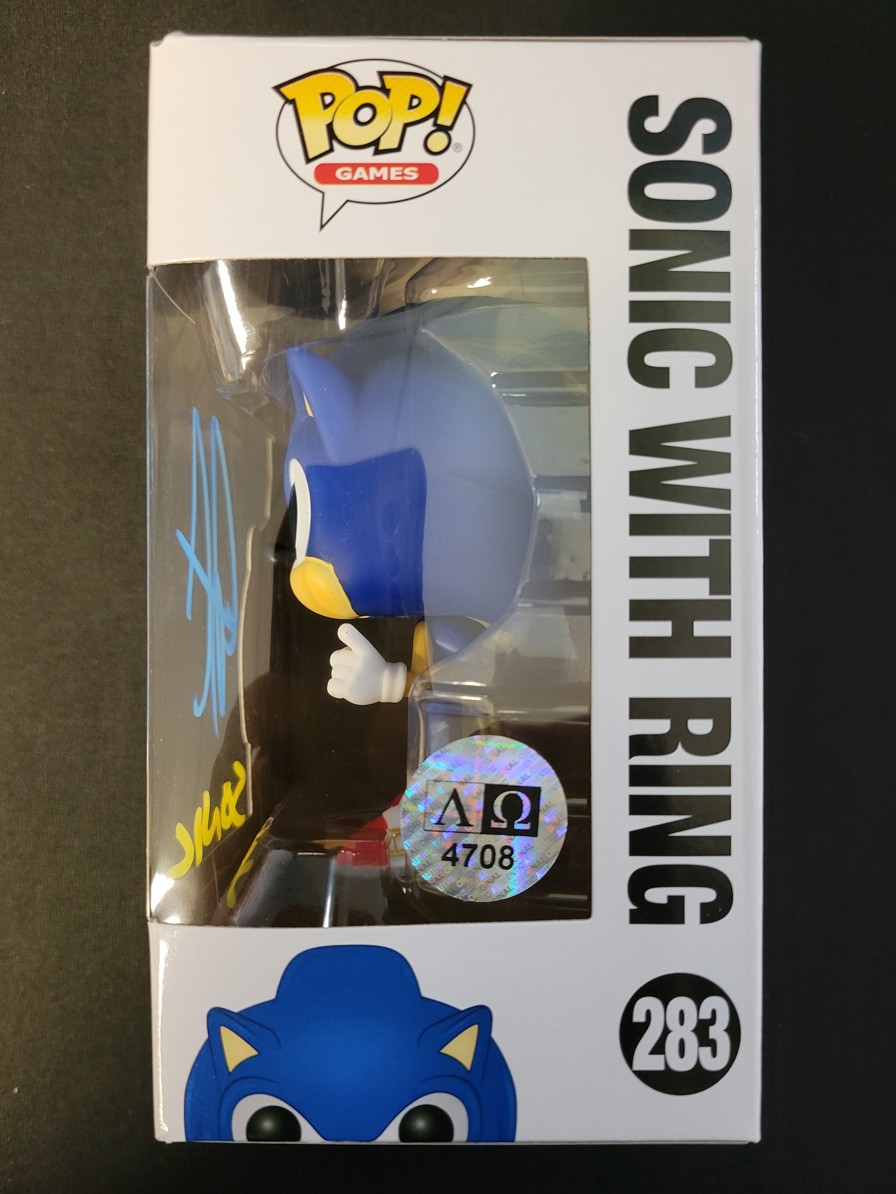 Funko Pop: Sonic The Hedgehog with Ring #283 Auto by Jason Griffith - Cert 708