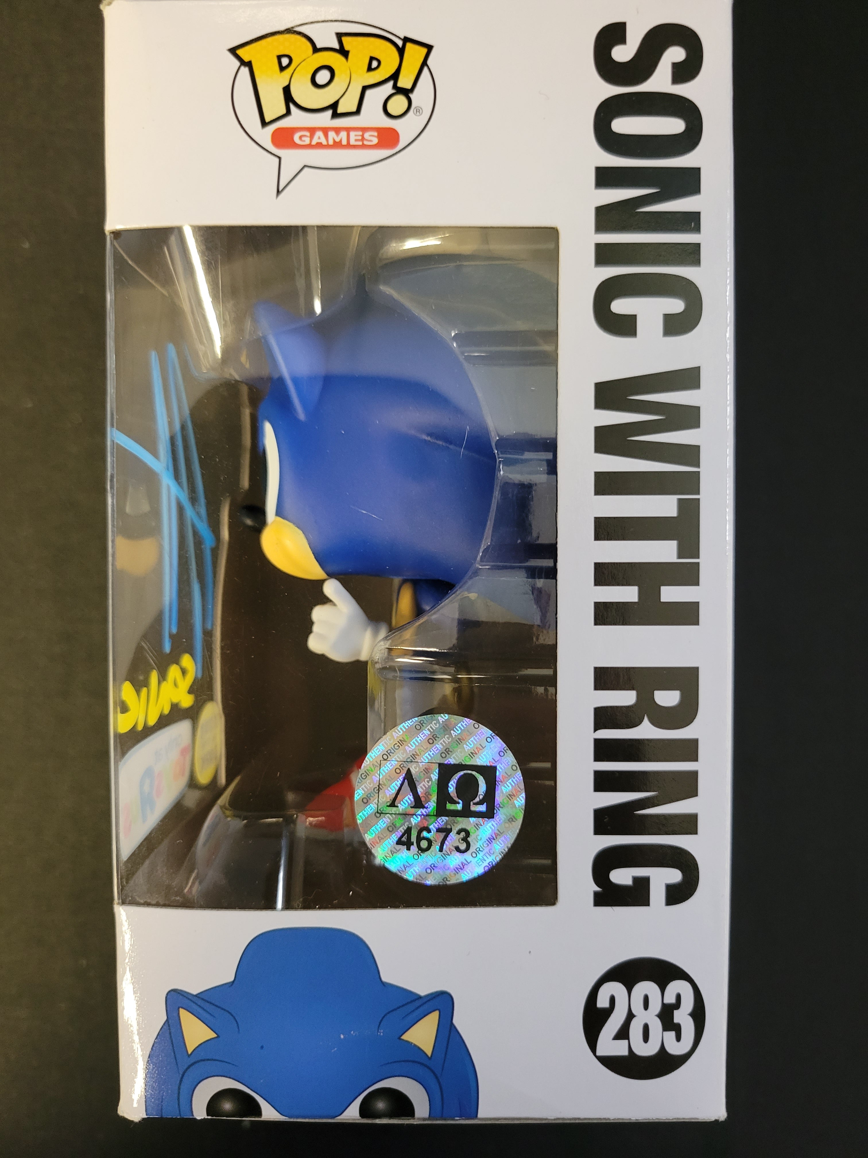 Funko Pop: Sonic The Hedgehog with Ring #283 Auto by Jason Griffith - Cert 673